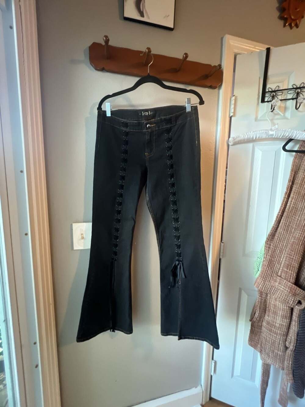 Lei Jeans Size 11 Black Lace Up Flare Denim Pants